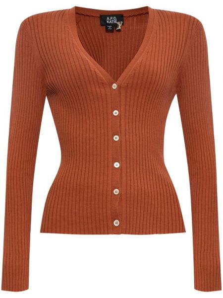 Cardigan long en coton à col v A.p.c. orange