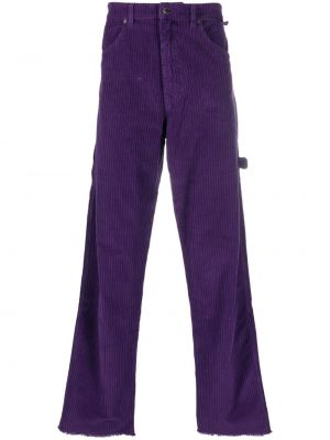 Ravne hlače iz rebrastega žameta Darkpark vijolična