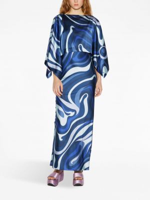 Satynowa sukienka koktajlowa z nadrukiem w abstrakcyjne wzory Pucci niebieska