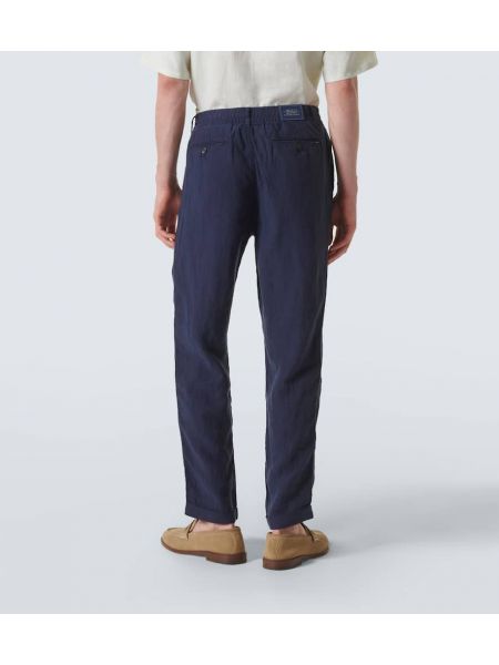 Λινό παντελόνι με ίσιο πόδι Polo Ralph Lauren μπλε