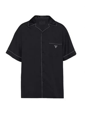 Шелковая рубашка с коротким рукавом Prada черная