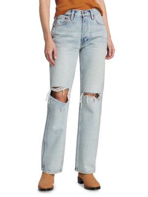 Прямые джинсы с высокой талией с потертостями Re/done синие