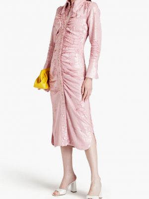 Платье миди с пайетками Ganni розовое