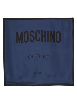 Копринен шал с принт Moschino синьо