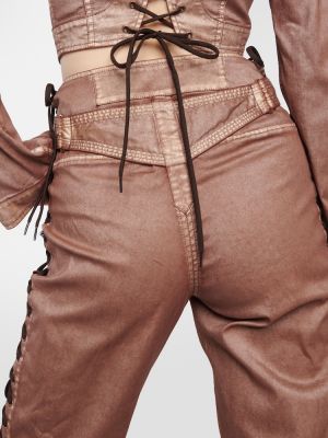 Rovné kalhoty s nízkým pasem Jean Paul Gaultier hnědé