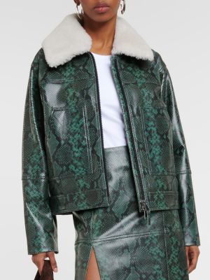 Kožená bunda s potiskem s hadím vzorem Dorothee Schumacher zelená