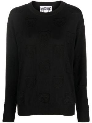 Sweter wełniany żakardowy Moschino czarny