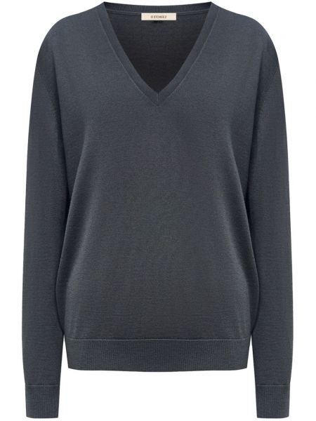 Пуловер с v-образно деколте 12 Storeez сиво
