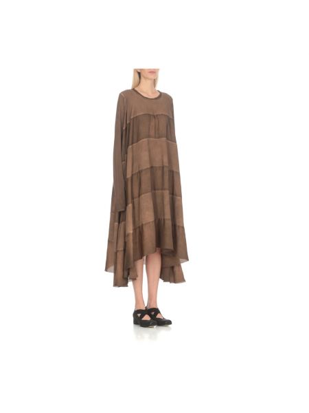 Vestido midi de algodón de cuello redondo Uma Wang marrón