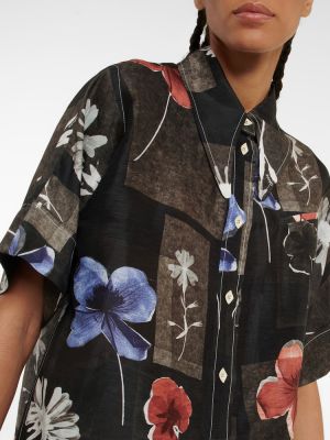 Camicia di lino di seta a fiori Ganni