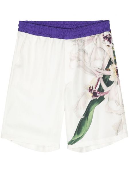 Svilene bermuda kratke hlače s cvjetnim printom s printom Pierre-louis Mascia bijela