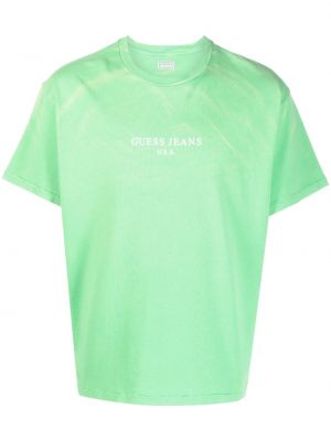 Памучна тениска с принт Guess Usa зелено