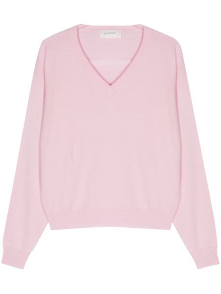 Sweter wełniany z dekoltem w serek Sportmax różowy