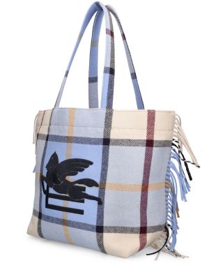 Volnena nakupovalna torba s karirastim vzorcem Etro modra