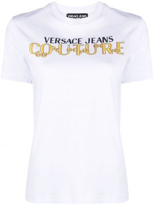 Памучна тениска с принт Versace Jeans Couture бяло