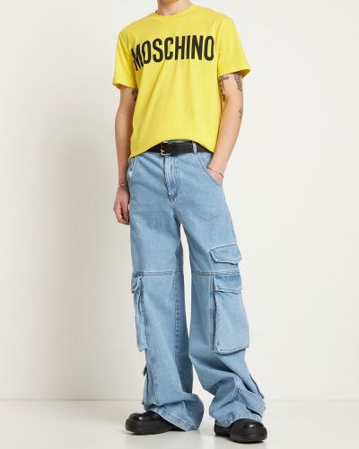 Памучна тениска с принт от джърси Moschino жълто