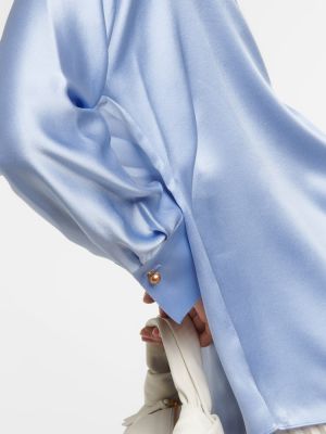 Svilena bluza z v-izrezom Vince modra
