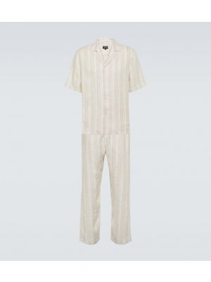 Prugasta lanena pidžama Zegna bijela