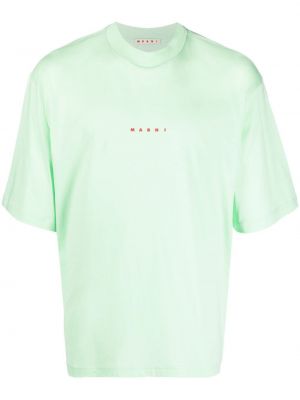 Памучна тениска с принт Marni зелено
