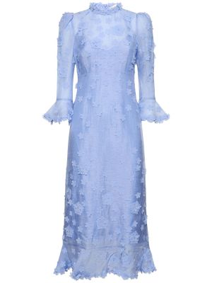 Hedvábné lněné šaty Zimmermann modré