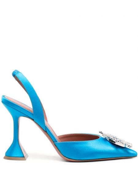 Pantofi cu toc din satin Amina Muaddi albastru