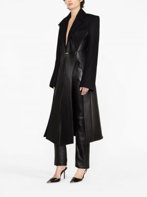Vlněný kožený kabát Mugler černý