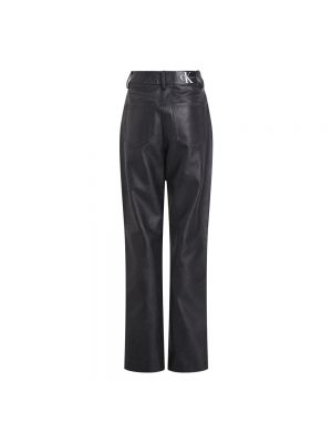 Spodnie z wysoką talią skórzane Calvin Klein Jeans czarne