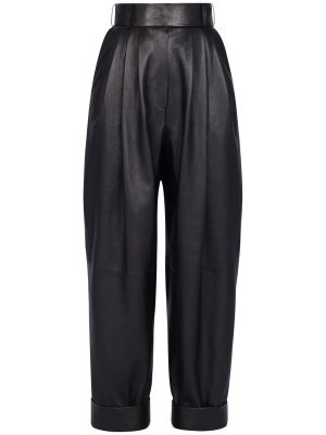 Plisirane usnjene hlače Alexandre Vauthier črna