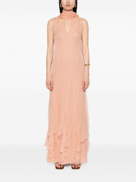 Jedwabna sukienka wieczorowa z falbankami Alberta Ferretti różowa