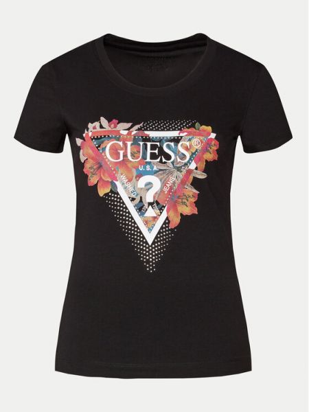 Majica slim fit s tropskim uzorkom Guess crna