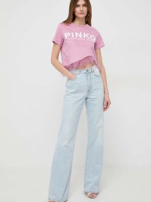 Koszulka bawełniana Pinko różowa