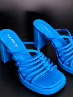 Клетчатые босоножки на каблуке Glamorous синие