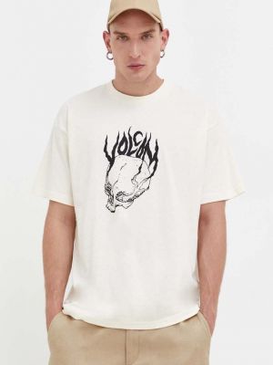 Bavlněné tričko s potiskem Volcom béžové