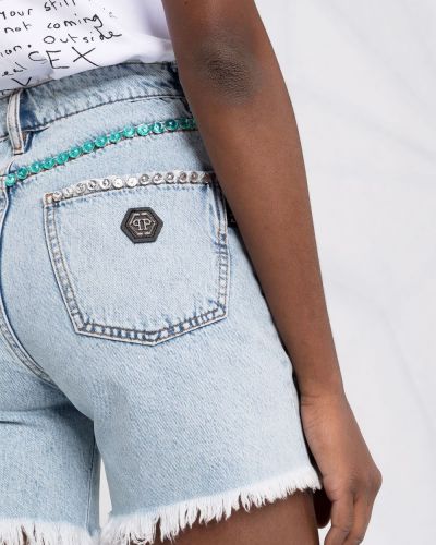 Szorty jeansowe z dziurami z kryształkami Philipp Plein