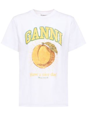 Koszulka z nadrukiem z dżerseju relaxed fit Ganni biała