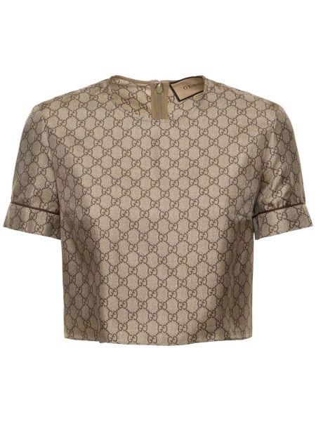 Hedvábné tričko Gucci béžové