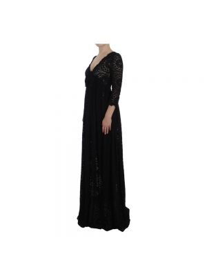 Dzianinowa sukienka długa w kwiatki z długim rękawem Dolce And Gabbana czarna