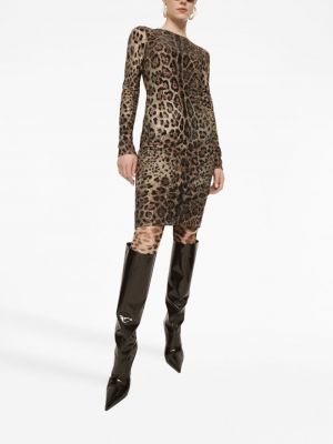 Leopardí midi šaty s potiskem Dolce & Gabbana hnědé