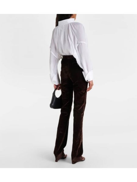 Slim fit sametové rovné kalhoty s vysokým pasem Ferragamo hnědé