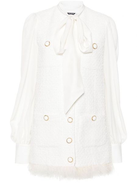 Robe droite à plumes Balmain blanc