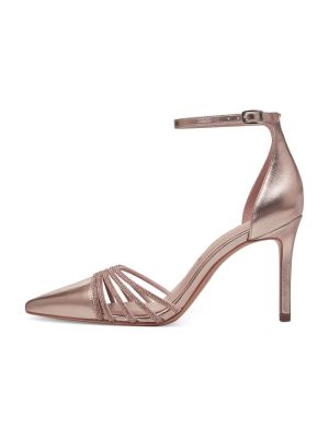 Полуотворени обувки с ток с отворена пета от розово злато Tamaris розово