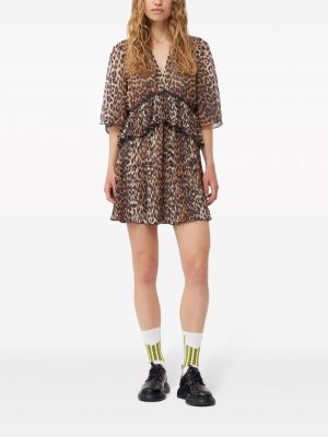 Kleid mit print mit leopardenmuster Ganni braun