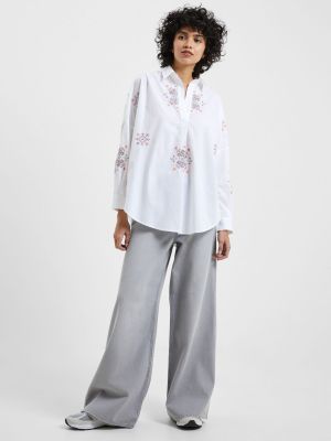 Льняная блузка с воротником с вышивкой French Connection белая