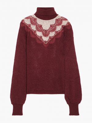 Двухцветный свитер открытой вязки с кружевной отделкой Giamba бордовый