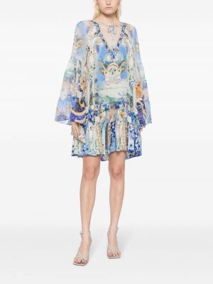 Hedvábné večerní šaty s potiskem s abstraktním vzorem Camilla