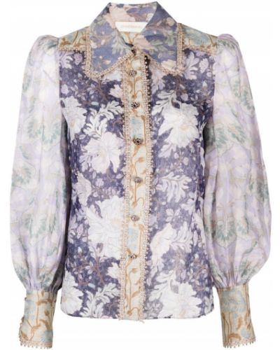 Trykt floral krage bluse Zimmermann lilla