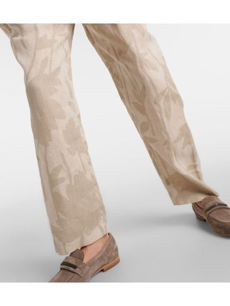 Λινό παντελόνι με ίσιο πόδι με σχέδιο Brunello Cucinelli μπεζ