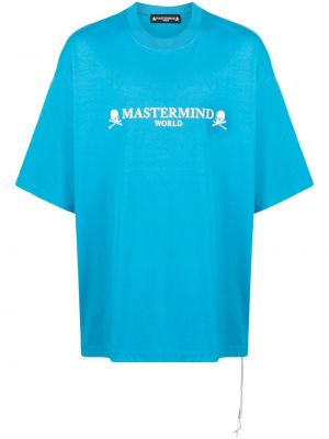 Памучна тениска бродирана Mastermind World синьо