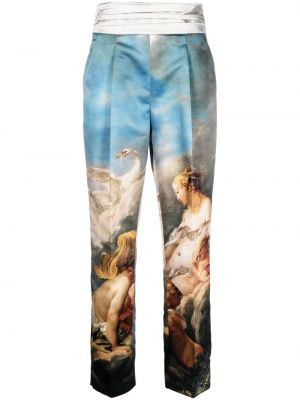 Pantaloni de mătase cu imagine Roberto Cavalli alb
