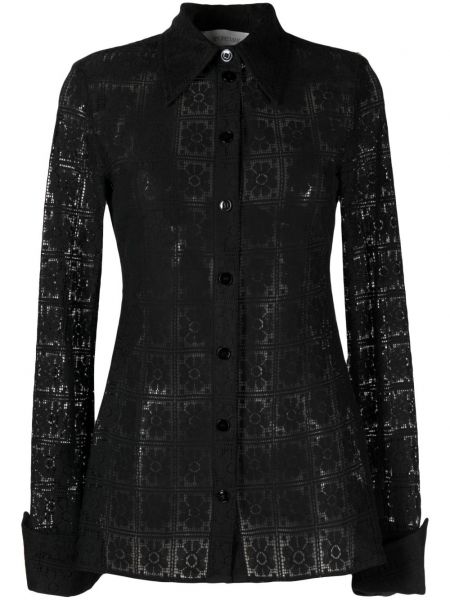 Čipkovaná kvetinová bavlnená košeľa Sportmax čierna
